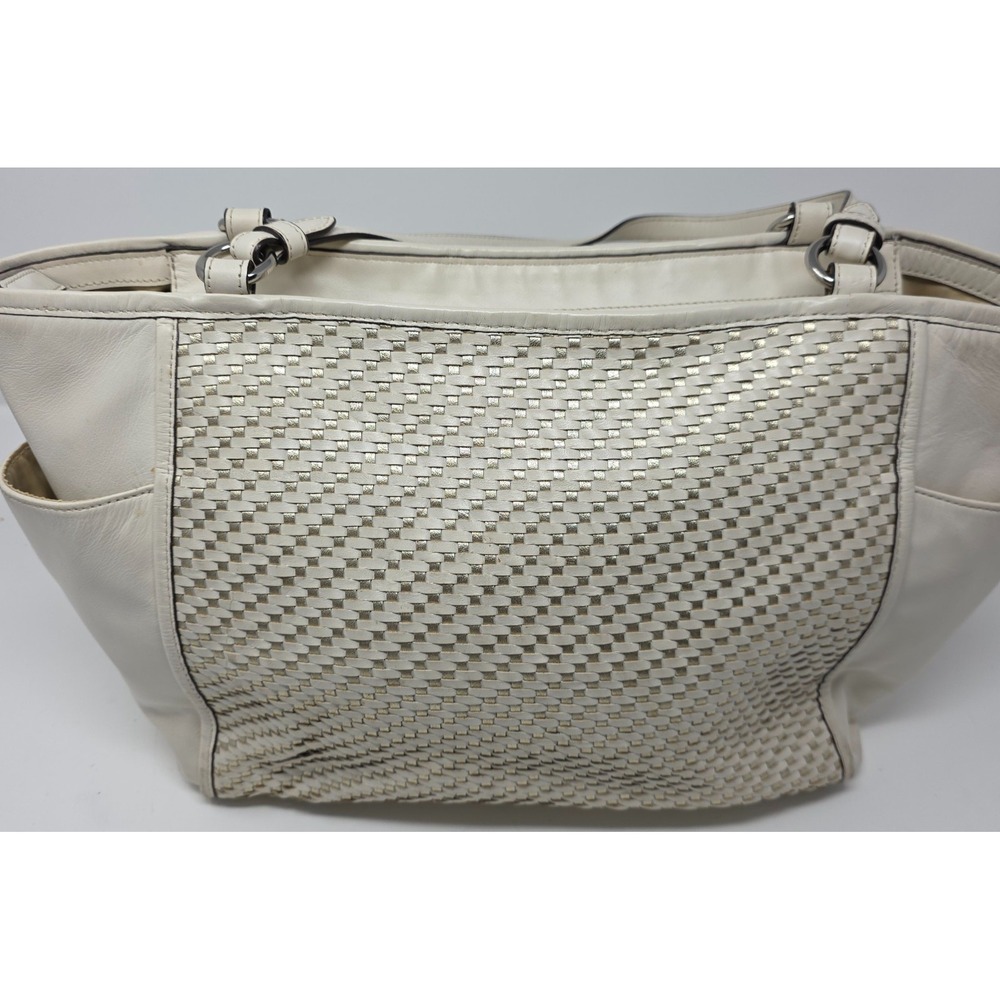 Vintage Y2K Coach Hamptons Basketweave‎ Leather Ivory Cream Tote Shoulder Bag